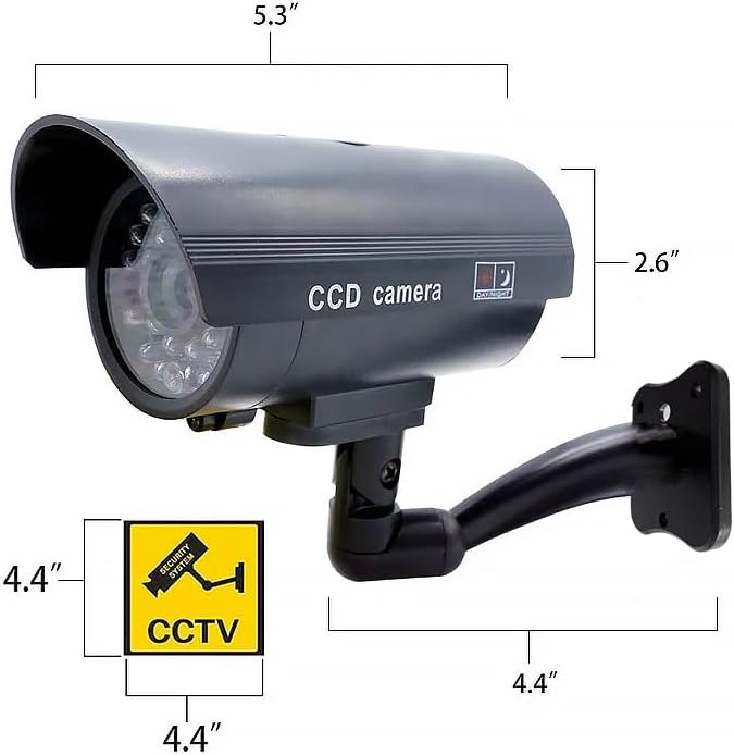Saikiot Fake Security Camera, Dummy CCTV Surveillance System with Realistic Red Flashing Lights and Warning Sticker Indoor Outdoor Protect - Image 2